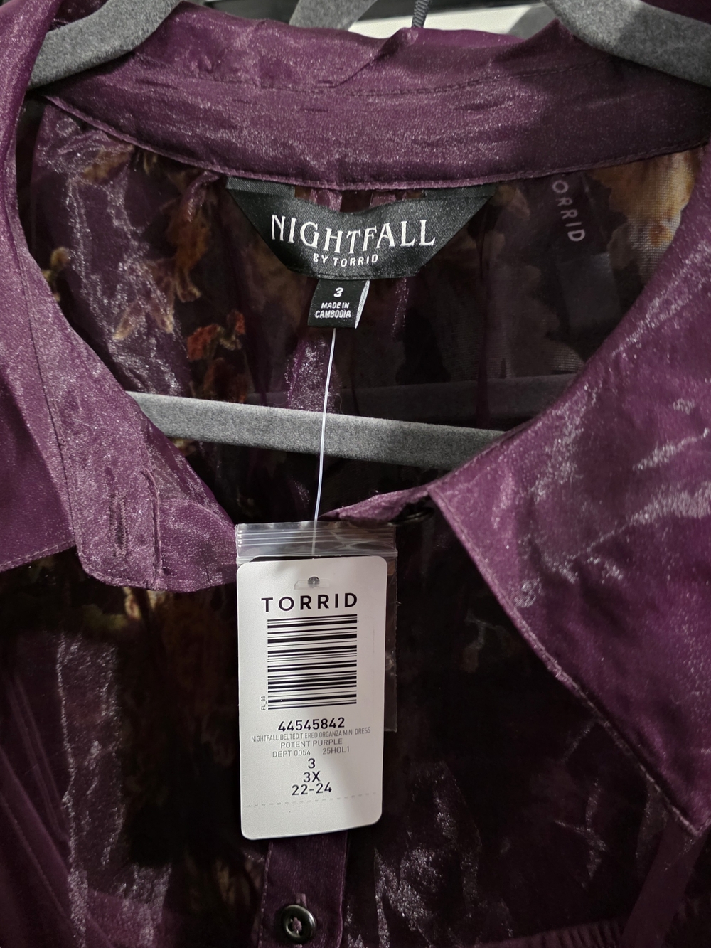 Torrid Nightfall Sheer Plum Button-Front Dress - Picture 3 of 3